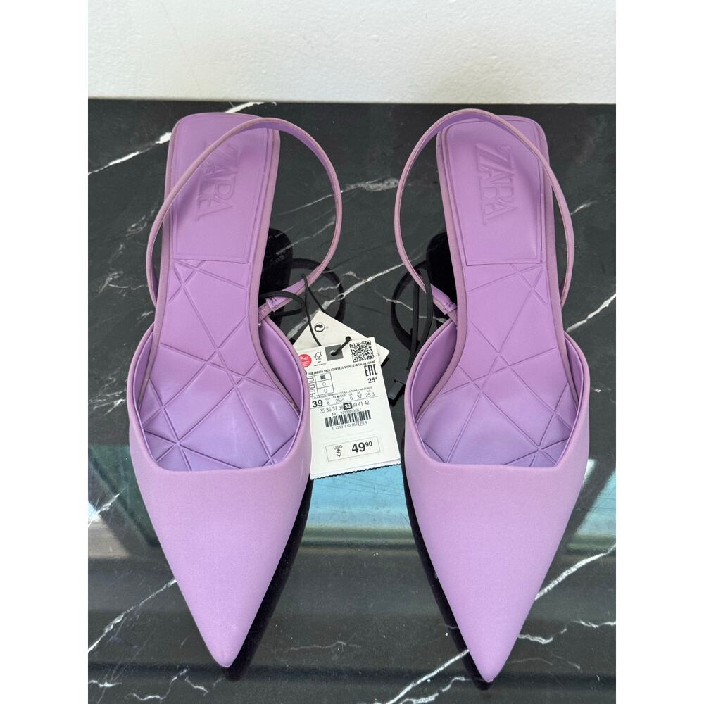 Zara Lavender Pointed Toe Slingback Kitten Heels
